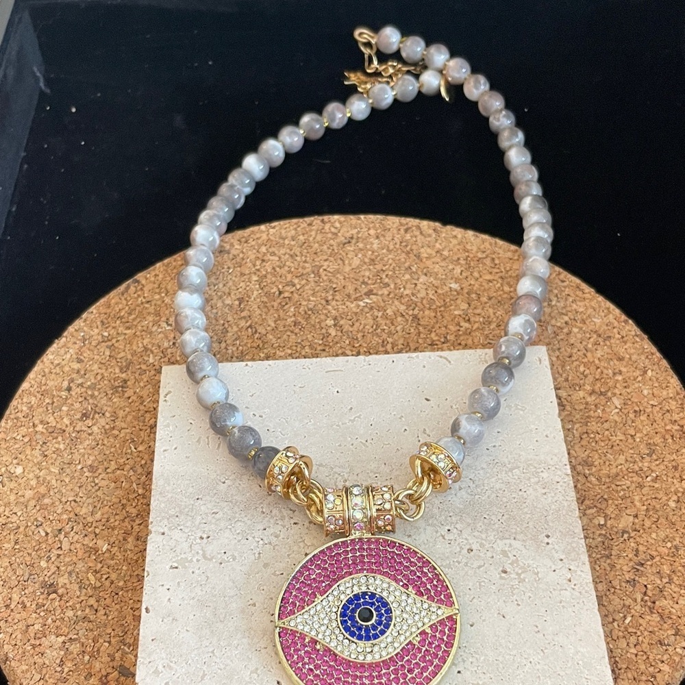 Kirks Folly Evil Eye Necklace Crystal Gold Talisman Statement Jewelry Protection - Picture 2 of 4